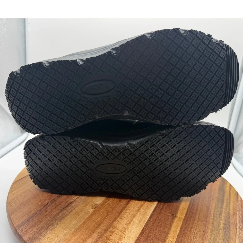 HISEA Men's 8 1/2W Resistant Chef Work Shoes Black Slip On Non Slip Food Service